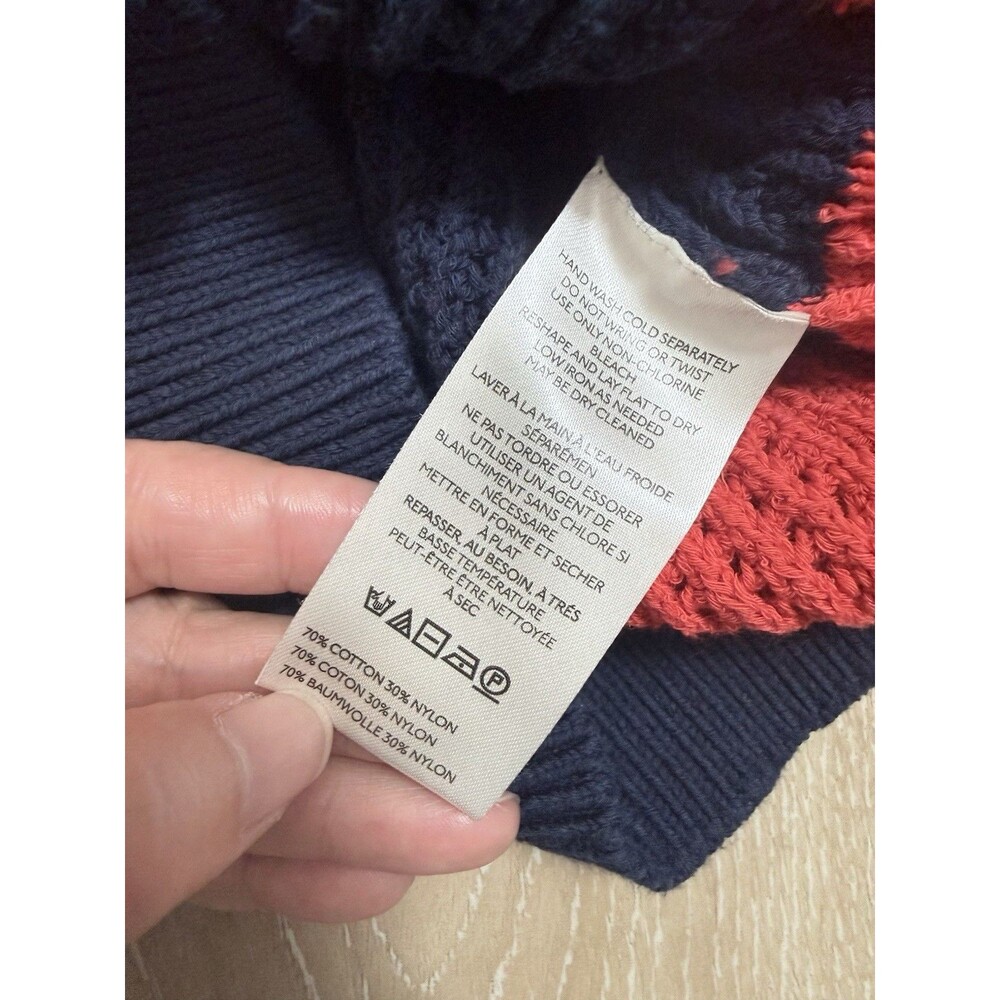 Anthropologie Maeve Open Knit Striped Sweater Top XS Red Navy Blue Short Sleeve - Picture 7 of 14
